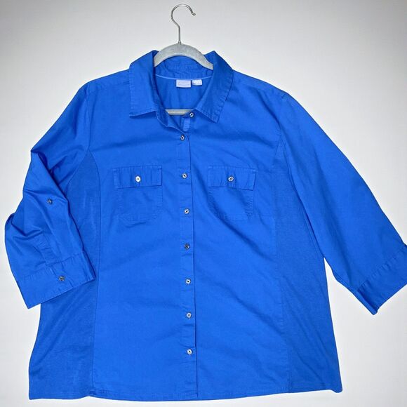 Laura Scott Women's Size 2x Button Front Shirt Button Up Sleeve Black White Blue - Picture 3 of 8